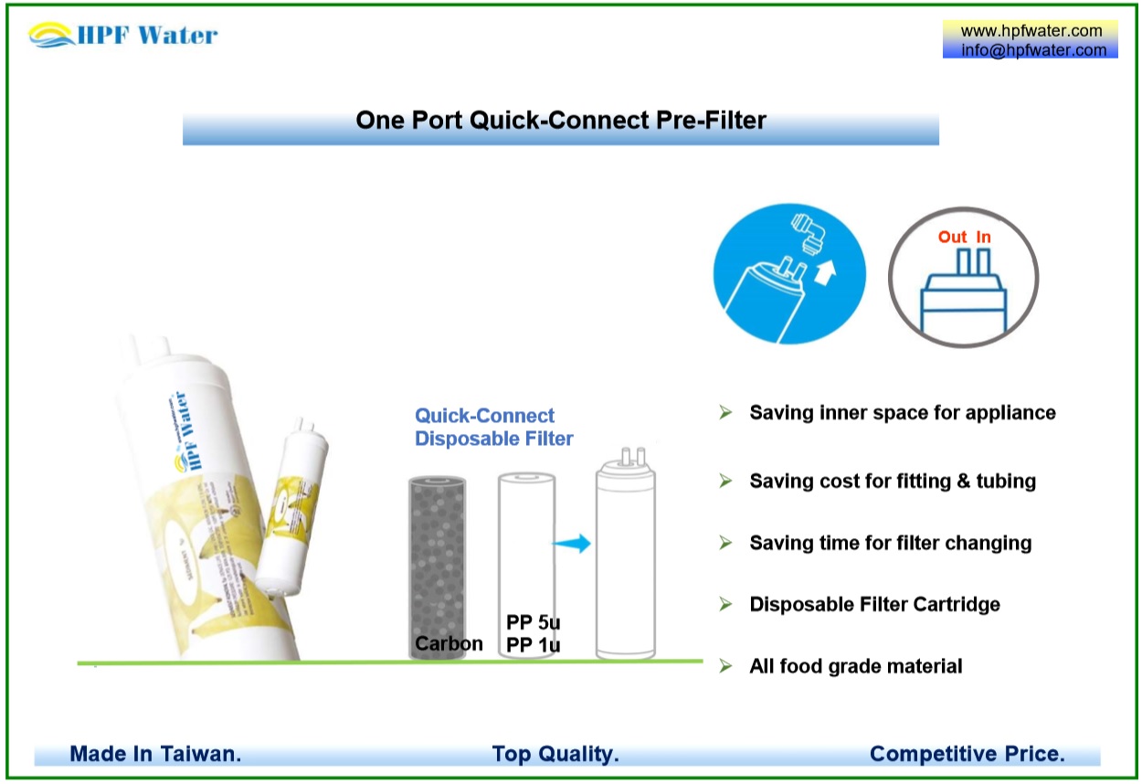 One Port Quick-Connect Filter for water purifier, all food grade materials made in Taiwan.